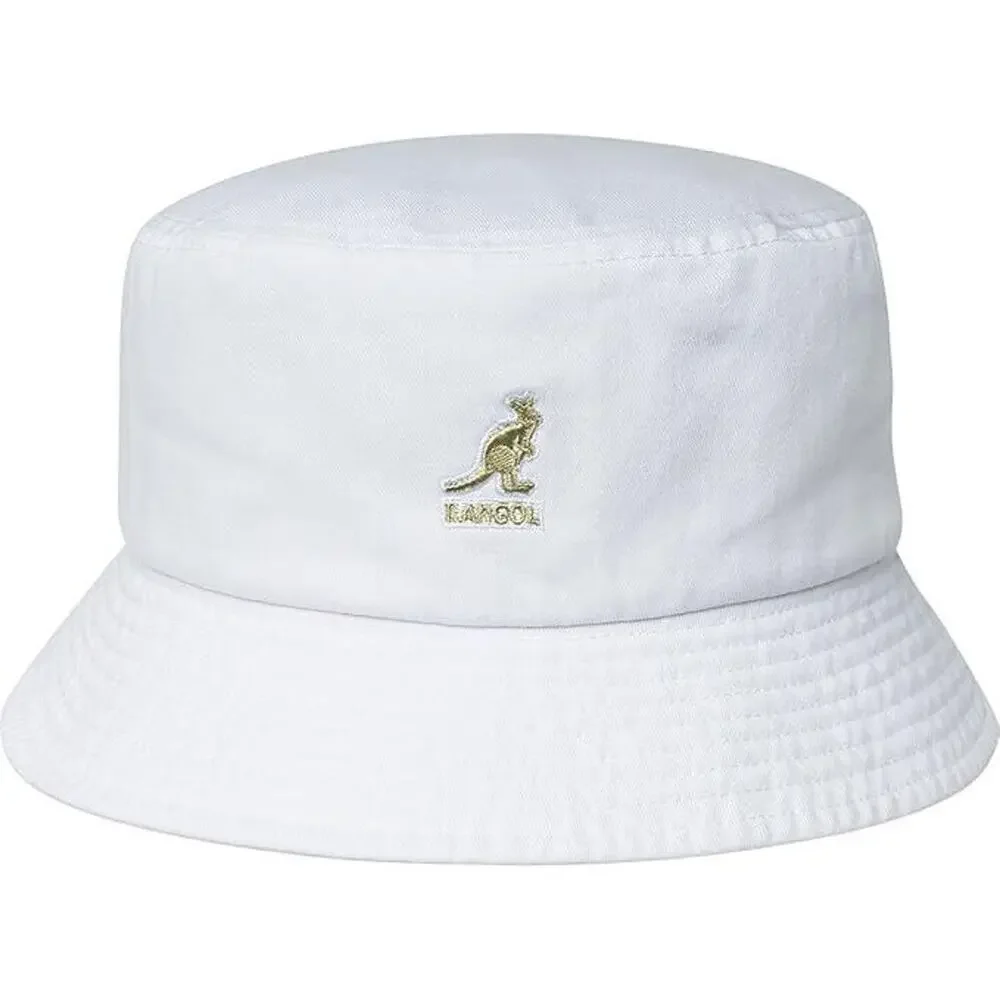 Kangol Washed All White Gold Logo Boonie Bucket Hat Unisex Adult Size Small
